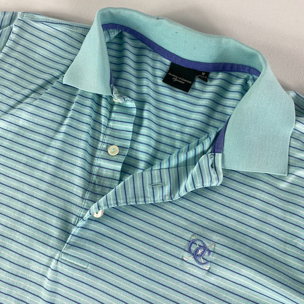 Fairway & Greene Polo Golf Shirt Adult Medium Ocean Club Blue Striped Men's‎